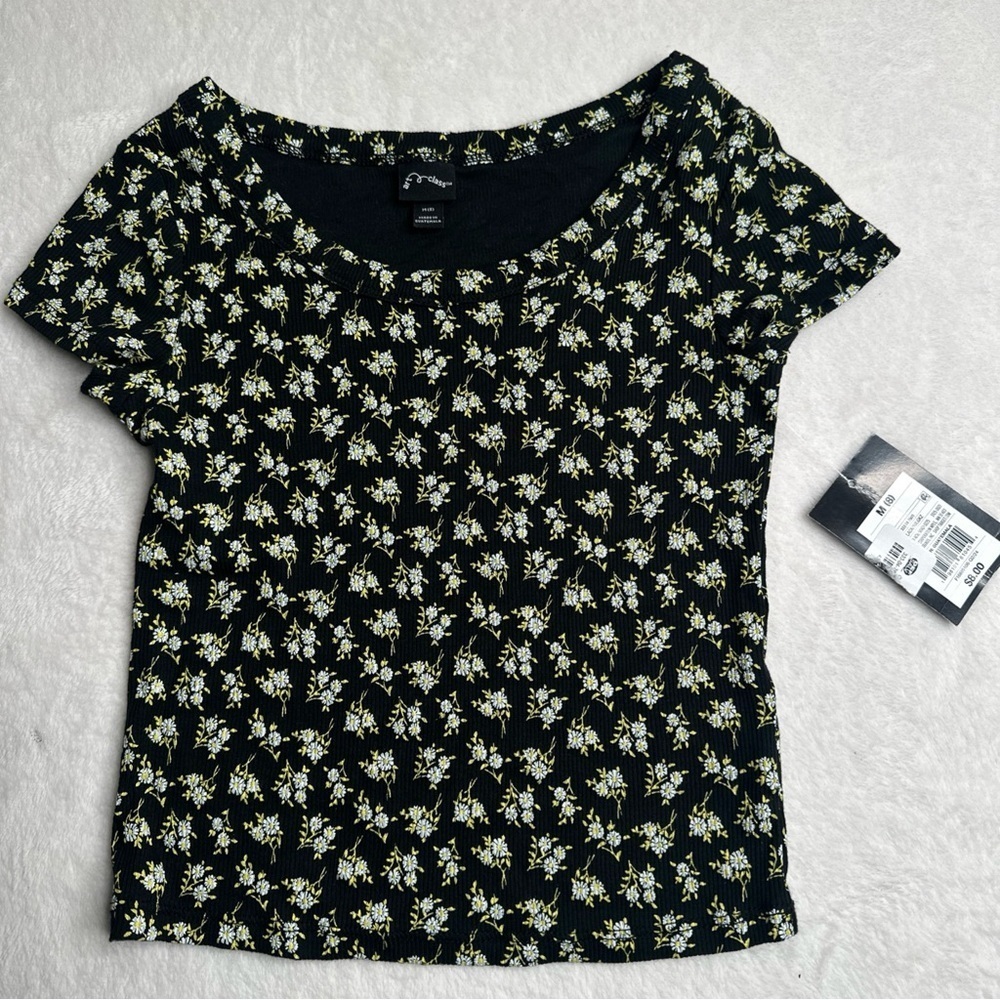 Art Class Girls Short Sleeve Floral Daisy Top Shirt Black Kids Size Medium (8)